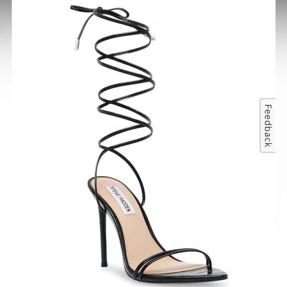 STEVE MADDEN | Black Flamin Stiletto Sandal Synthetic Leg Wrap Size 8.5M - Picture 1 of 7